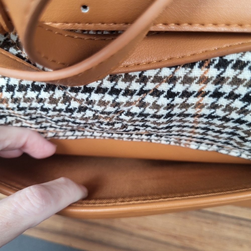 A New Day Tan & Black Houndstooth Bag, Adj., Detachable Strap Gold Hardware NWOT - Picture 4 of 12